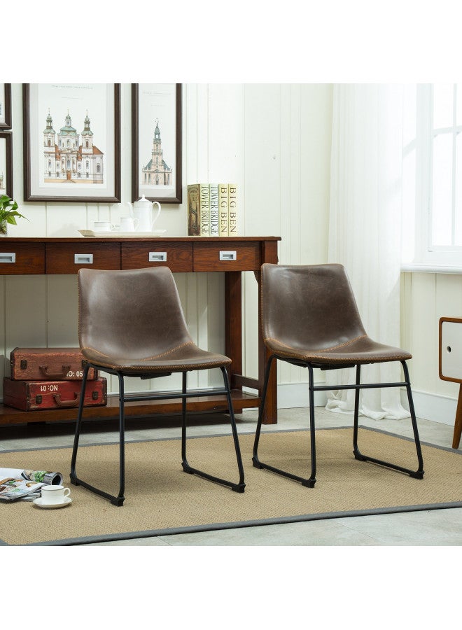 Roundhill Furniture Roundhill Furniture Lotusville PU Leather Dining Chairs, Set of 2, Brown  - Image 2