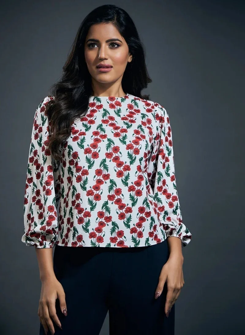 Zigzag Long sleeve elasticated round neck top