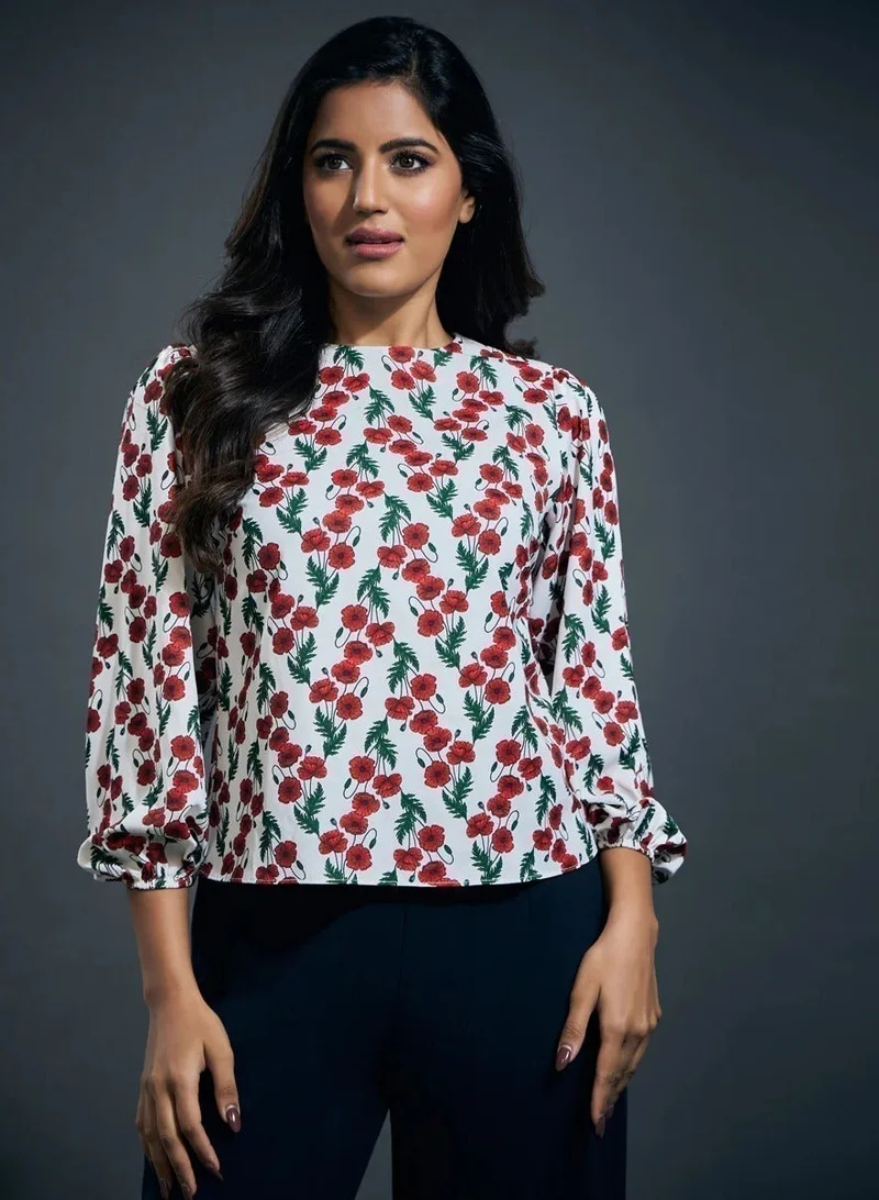 Zigzag Long sleeve elasticated round neck top