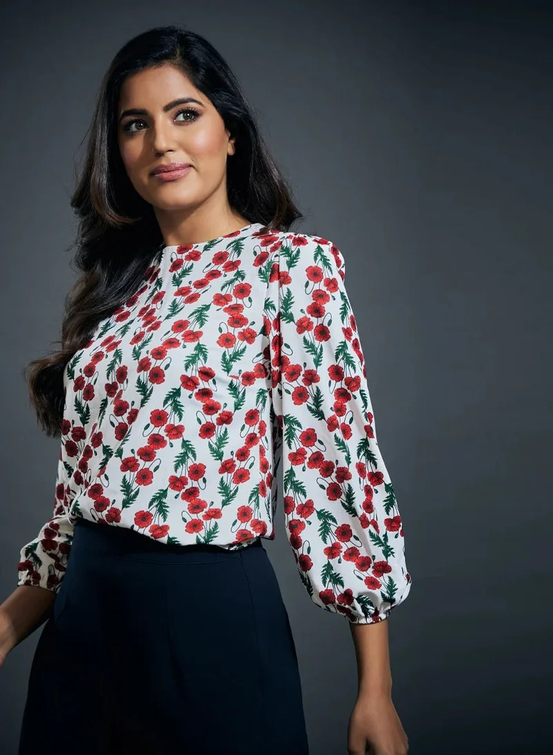 Zigzag Long sleeve elasticated round neck top