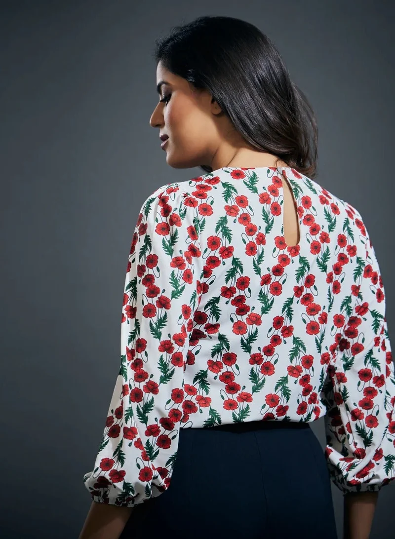 Zigzag Long sleeve elasticated round neck top