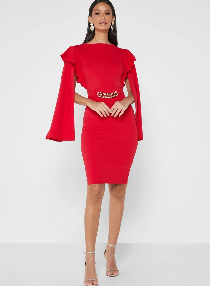 QUIZ Ruffle Chain Detail Dress