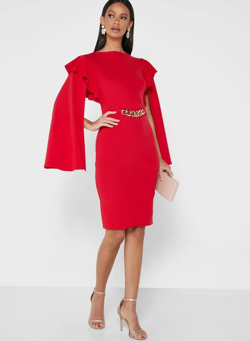 QUIZ Ruffle Chain Detail Dress
