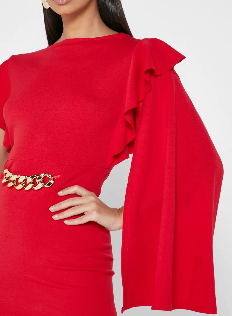 QUIZ Ruffle Chain Detail Dress