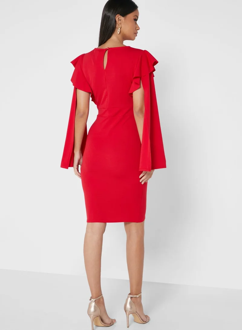 QUIZ Ruffle Chain Detail Dress