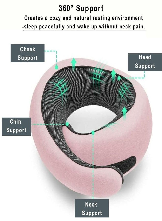 TornadoZ Neck Travel Pillow for Airplanes | 100% Pure Memory Foam Travel Neck Pillow, Comfortable Breathable Cover 360° Support for Flight Headrest Sleep, Cars, Portable Plane Accessories for Adult & Kid -Pink - Image 4