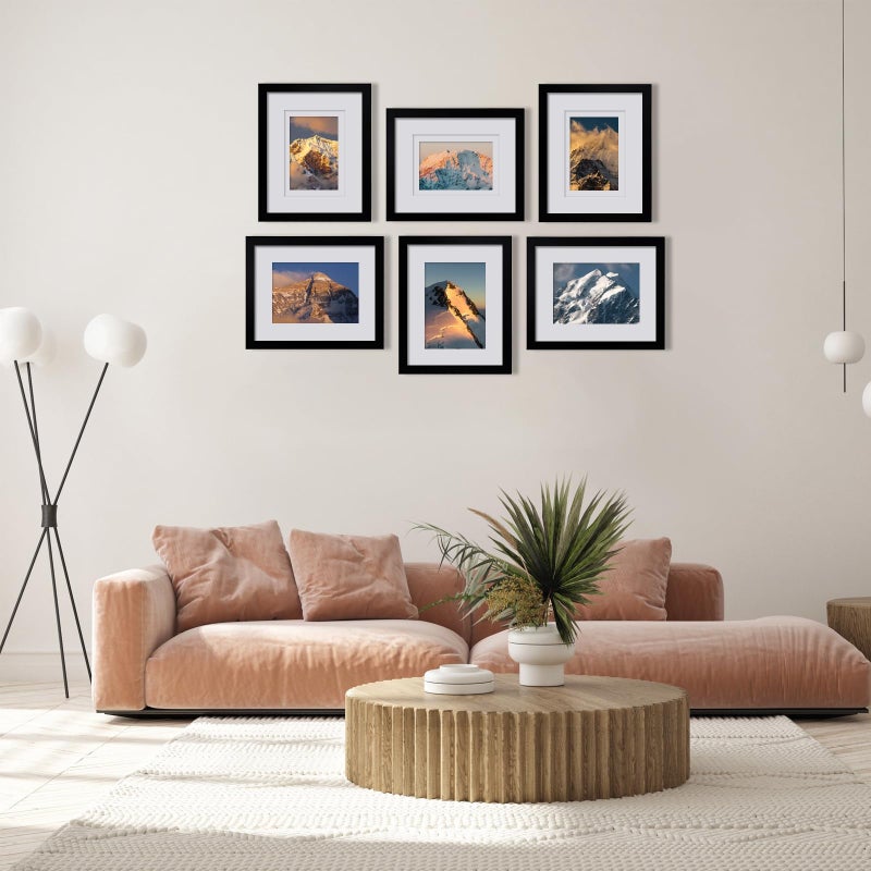 Egofine Egofine 8x10 Picture Frames Set of 6  Made of Solid Wood Covered by Plexiglass Display 4x6 and 5x7 with Mat or 8x10' without Mat  for Table Top Display and Wall Mounting Photo Frame Black  - Image 5