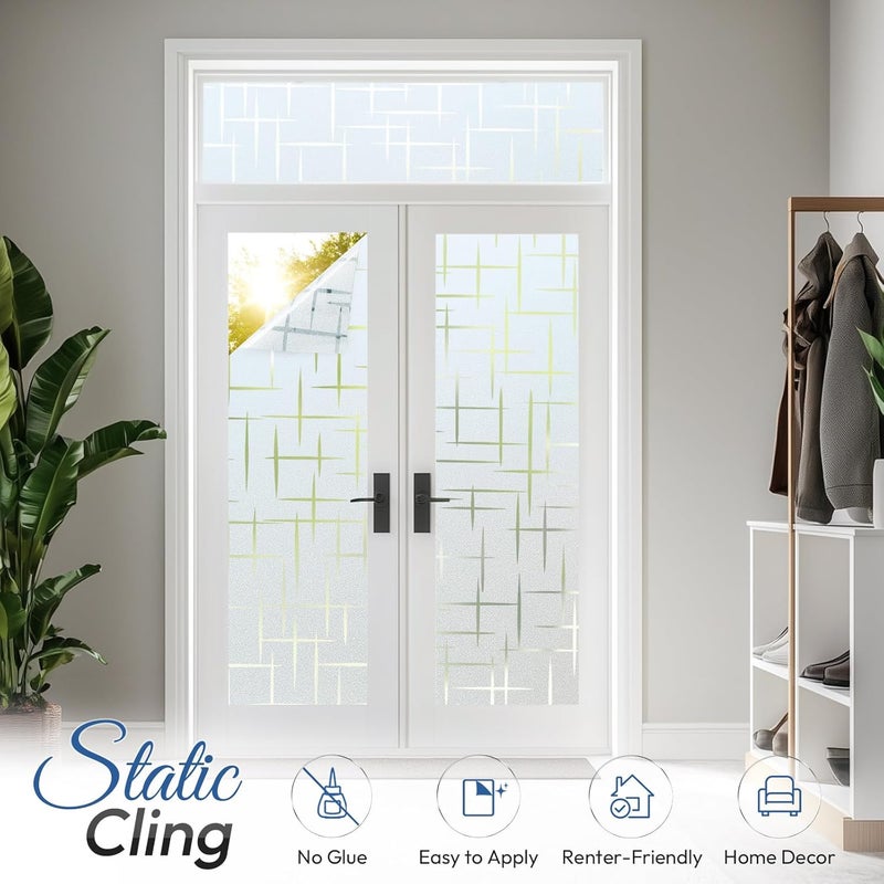 Rabbitgoo Window Privacy Film Frosted Glass Window Film, Decorative Privacy Cling, UV Blocking Staic Cling Bathroom Glass Frosting Sticker, Non-Adhesive Front Door Cover, Cross Pattern, 29.5" x 118" - Image 5