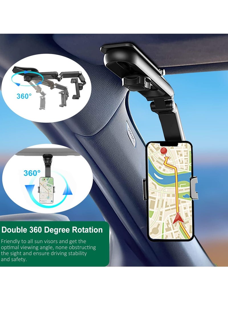 Car Phone Holder for Sun Visor, 1080° Rotatable Sun Visor Car Phone Mount Foldable Dashboard Phone Holder for Car, Universal Adjustable Spring Clip Car Cell Phone Stand for All Phone - Image 4