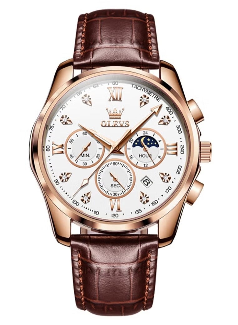 أوليفز ساعات رجالية كوارتز كرونوغراف جلد مقاومة للماء 2888 - Image 1