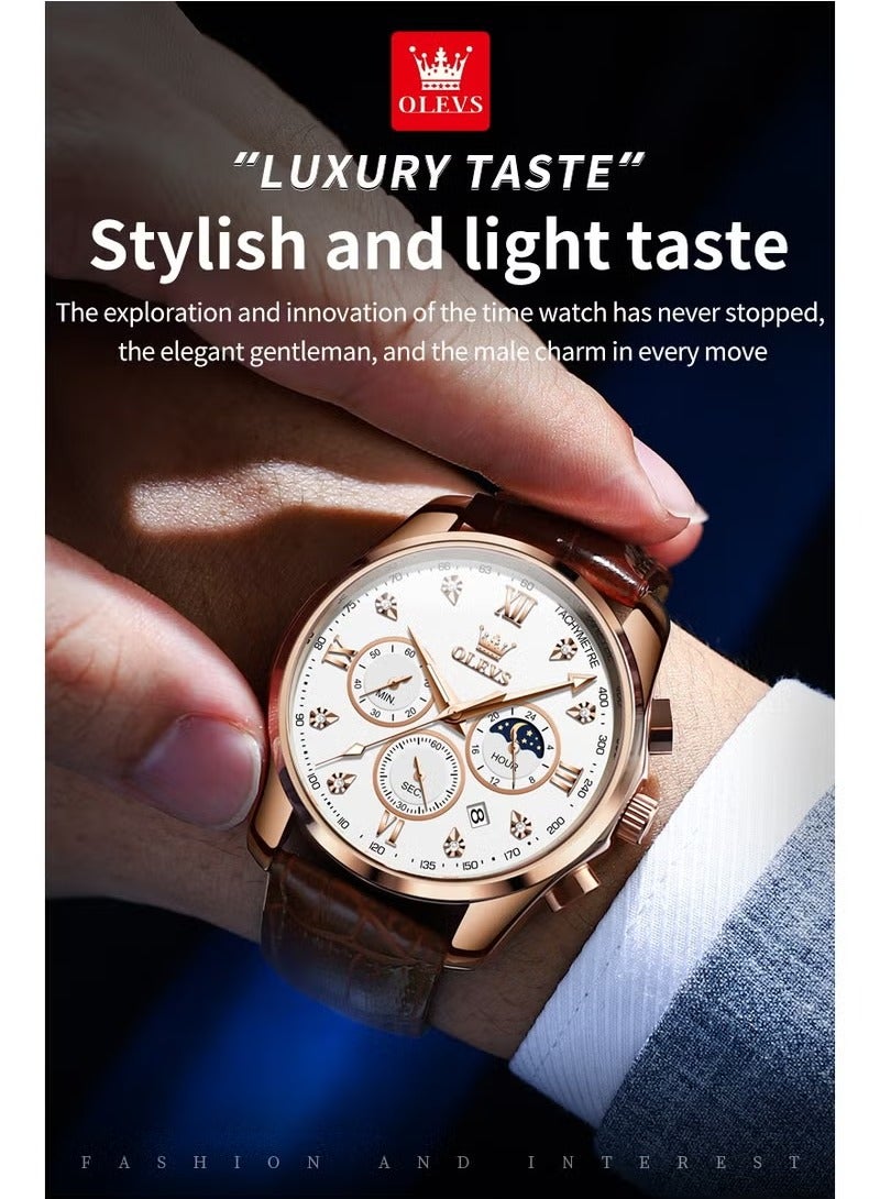أوليفز ساعات رجالية كوارتز كرونوغراف جلد مقاومة للماء 2888 - Image 2