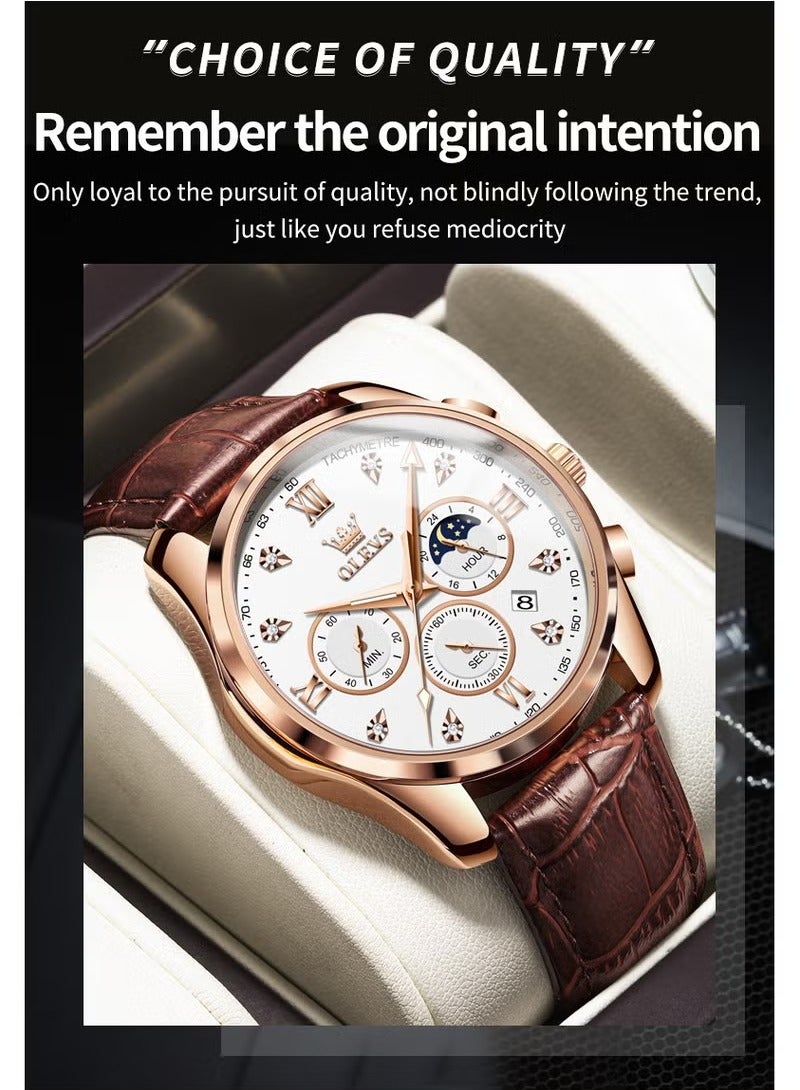 أوليفز ساعات رجالية كوارتز كرونوغراف جلد مقاومة للماء 2888 - Image 3