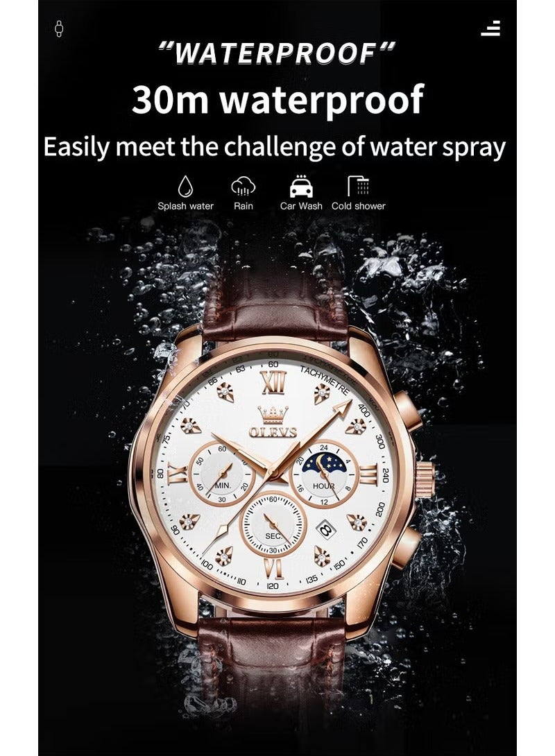 أوليفز ساعات رجالية كوارتز كرونوغراف جلد مقاومة للماء 2888 - Image 4