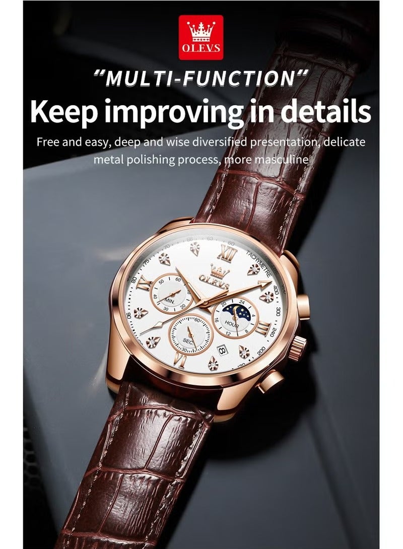 أوليفز ساعات رجالية كوارتز كرونوغراف جلد مقاومة للماء 2888 - Image 5