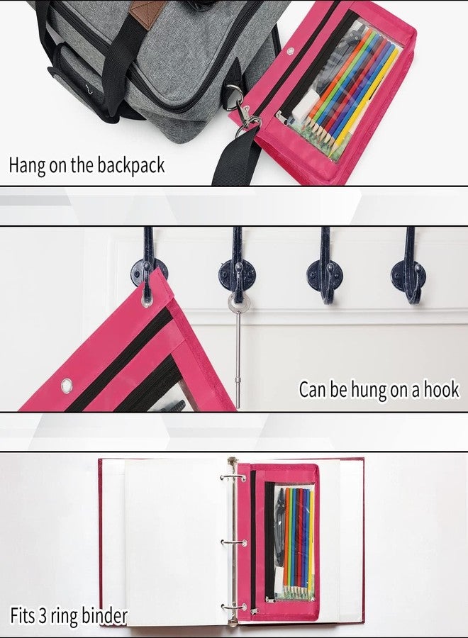 YoeeJob 36 Pack 1 Inch Expandable Zipper Pencil Pouches with Clear Window for 3 Ring Binder, Suitable for School & Office(Rose Red) - Image 4