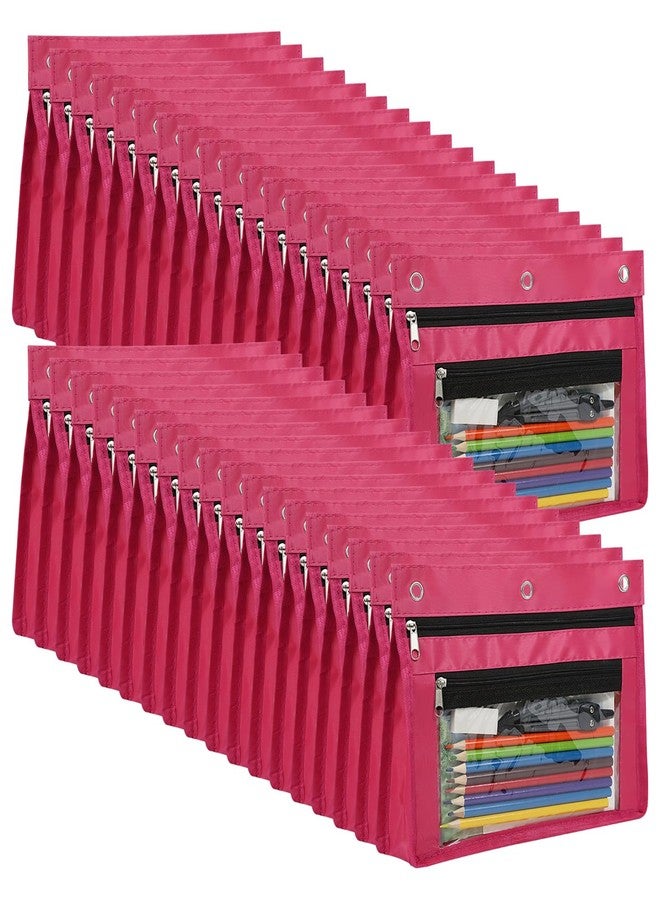 YoeeJob 36 Pack 1 Inch Expandable Zipper Pencil Pouches with Clear Window for 3 Ring Binder, Suitable for School & Office(Rose Red) - Image 1
