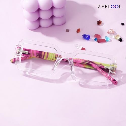 Zeelool Eyeglasses Frames for Women Transparent Non Prescription Eyewear Glasses Chic Rectangle Full Glasses with Spring Hinges JGA976890-02 - Image 2