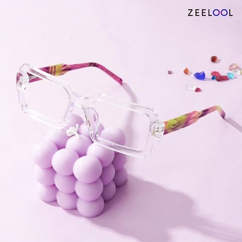 Zeelool Eyeglasses Frames for Women Transparent Non Prescription Eyewear Glasses Chic Rectangle Full Glasses with Spring Hinges JGA976890-02 - Image 4