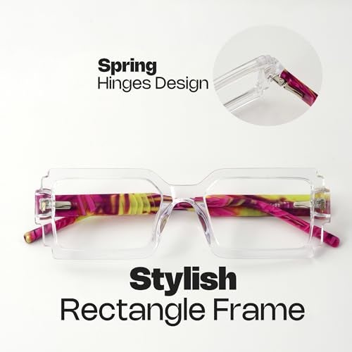 Zeelool Eyeglasses Frames for Women Transparent Non Prescription Eyewear Glasses Chic Rectangle Full Glasses with Spring Hinges JGA976890-02 - Image 3