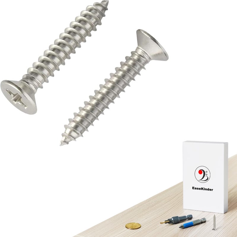 Kinder Wood Screws - 80PCS Flat Head Phillips Screws, 304 Stainless Steel Screw with Adjustable Wood Countersink Kit (#8 x 1) - Image 4