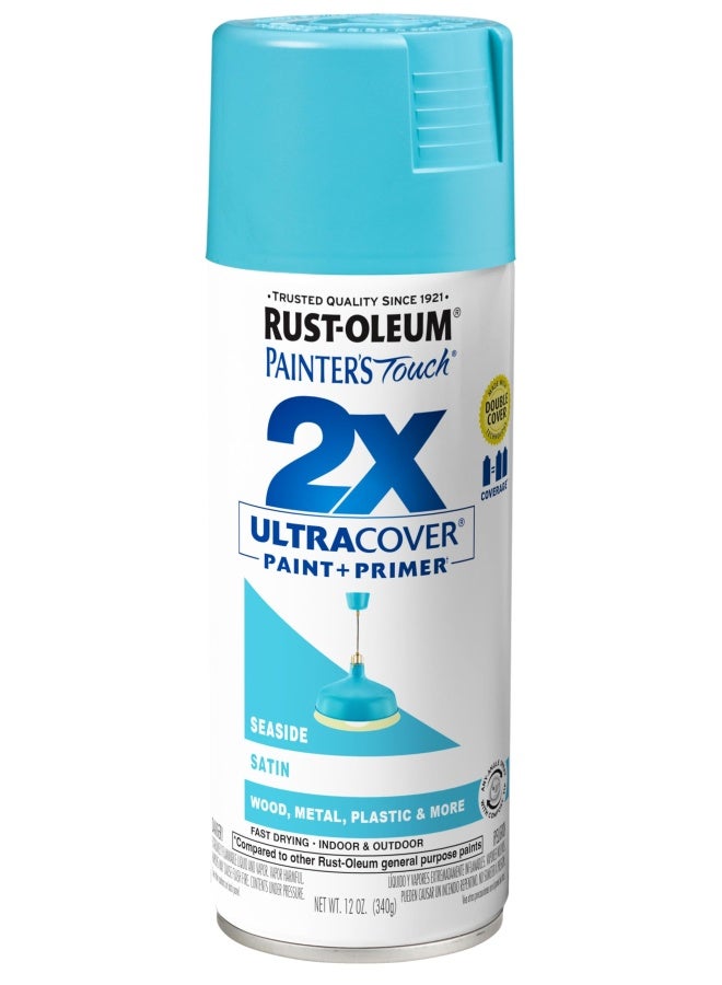 RUST-OLEUM 334095 Painter S Touch 2X Ultra Cover Spray Paint 12 Oz Satin Seaside - Image 1