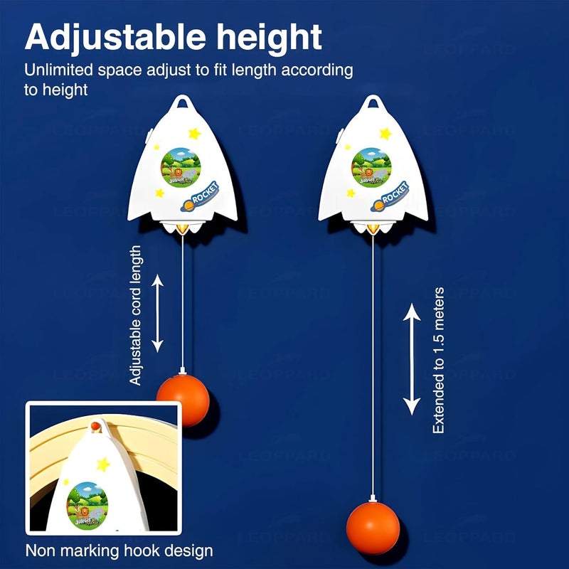 FITORIX Hanging Table Tennis Trainer for Kids Indoor Self Training Portable Ping Pong Set 10 Pieces 2 Racket 2 Balls 2 Hooks 1 Space Rocket and 2 Jungle Safari Stickers in 1 Jungle Box - Image 3