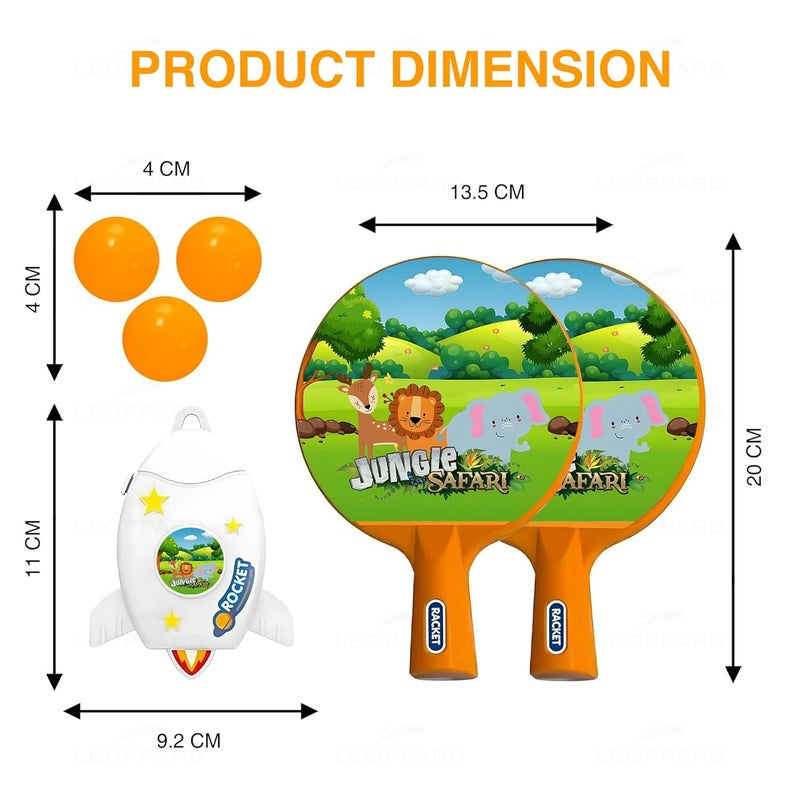 FITORIX Hanging Table Tennis Trainer for Kids Indoor Self Training Portable Ping Pong Set 10 Pieces 2 Racket 2 Balls 2 Hooks 1 Space Rocket and 2 Jungle Safari Stickers in 1 Jungle Box - Image 4