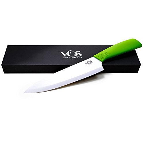 Vos Ceramic Chef Knife 8 Inch with Protection Cover – Large Ceramic Kitchen Knife for Slicing, Dicing, and Fruits – Lightweight Zirconia Blade – Luxury Gift Packaging – Ultra Sharp Chefs Knife (Green) - Image 1