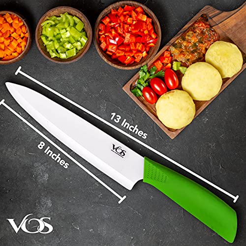 Vos Ceramic Chef Knife 8 Inch with Protection Cover – Large Ceramic Kitchen Knife for Slicing, Dicing, and Fruits – Lightweight Zirconia Blade – Luxury Gift Packaging – Ultra Sharp Chefs Knife (Green) - Image 2