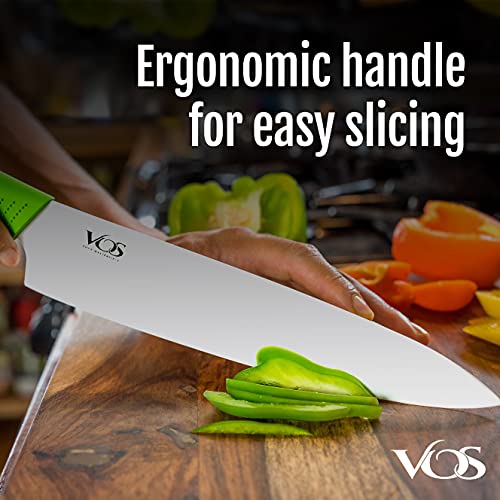 Vos Ceramic Chef Knife 8 Inch with Protection Cover – Large Ceramic Kitchen Knife for Slicing, Dicing, and Fruits – Lightweight Zirconia Blade – Luxury Gift Packaging – Ultra Sharp Chefs Knife (Green) - Image 4