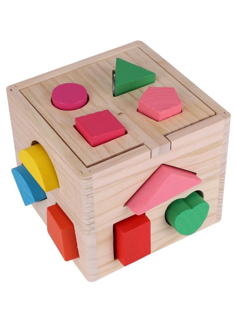 Shape Sorting Cube Classic Wooden Toy With 12 Shapes Handcrafted Toys - Image 1