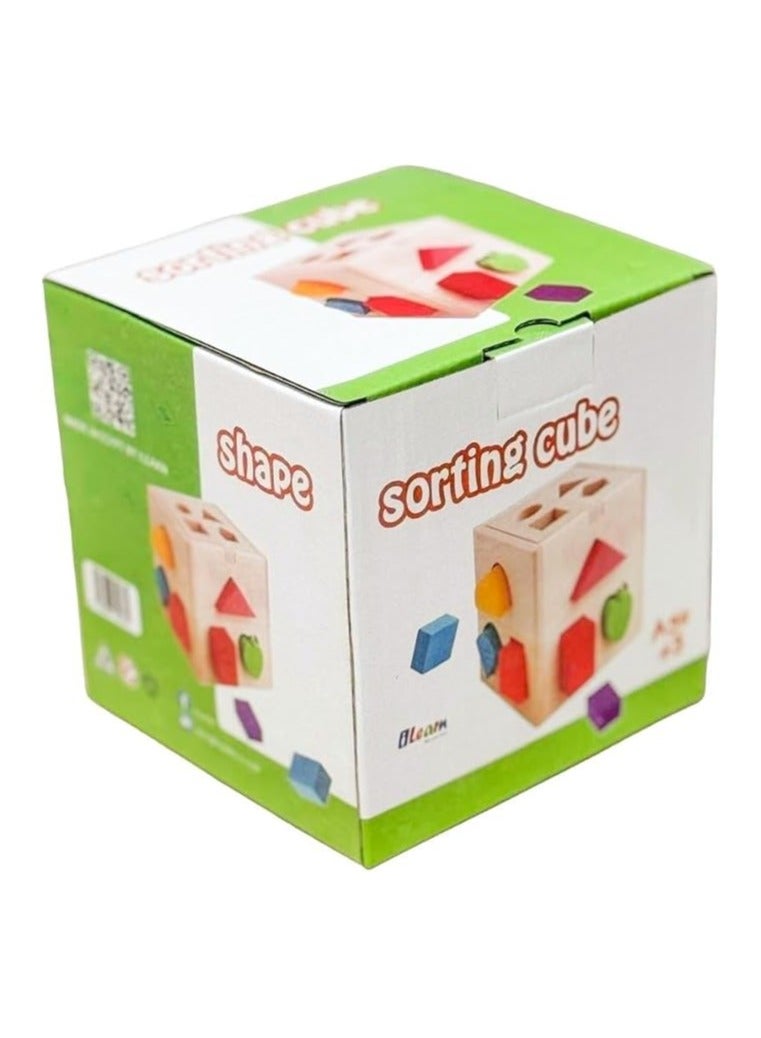 Shape Sorting Cube Classic Wooden Toy With 12 Shapes Handcrafted Toys - Image 2
