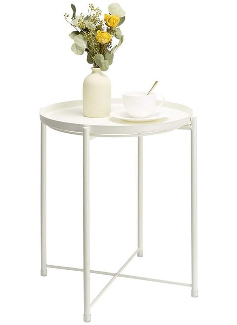 Round End Table,Sofa Side Table Round Coffee Table Metal End Table Nightstand for Bedroom Anti-Rust Corner Table, Circle Accent Table Easy to Assemble for Balcony Office