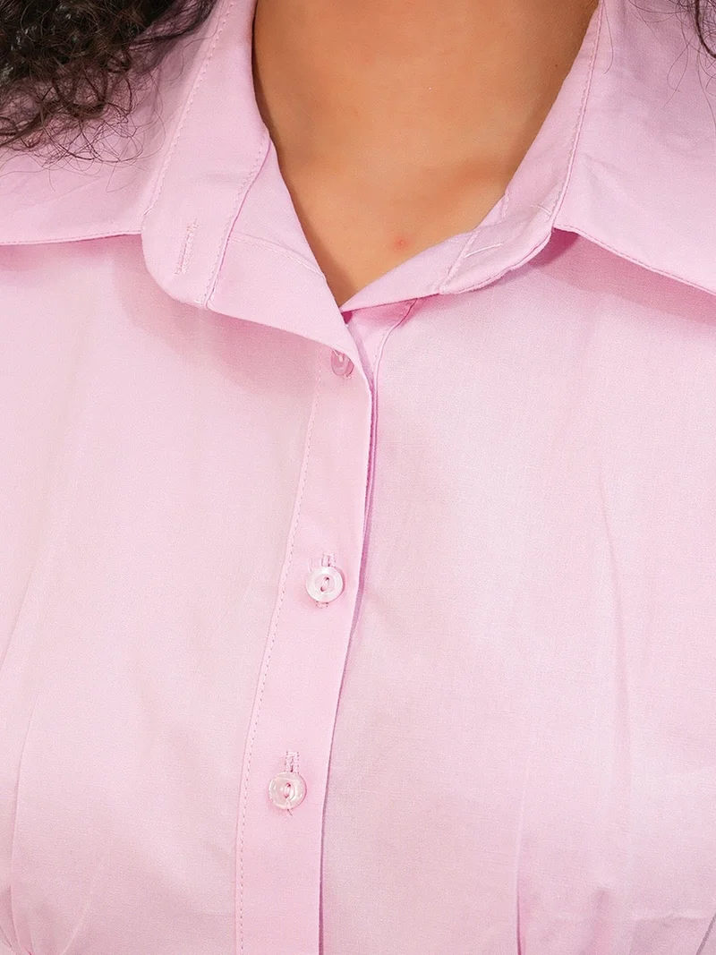 Big Dart Blush Pink BDART Fitted Poplin Button-Up Short Shirt for Women | Best Price UAE