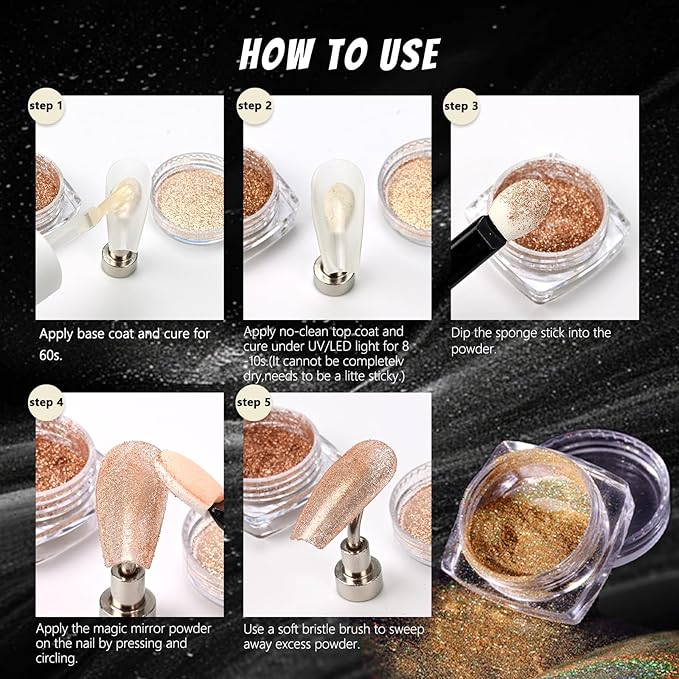 MKNZOME 12 Colors Nail Glitter Chrome Holographic Nail Powder Ultra Fine Laser Chameleon Rainbow Blue Black Gold Silver Powder Set for Nail Art Tips Manicure Design Decoration - Image 4