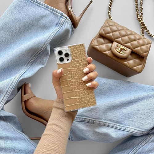 Flaunt Official Square Protective Case Compatible with iPhone 16 Pro Max Compatible with MagSafe Wireless Charging DropTested Shockproof Tan Crocodile - Image 3