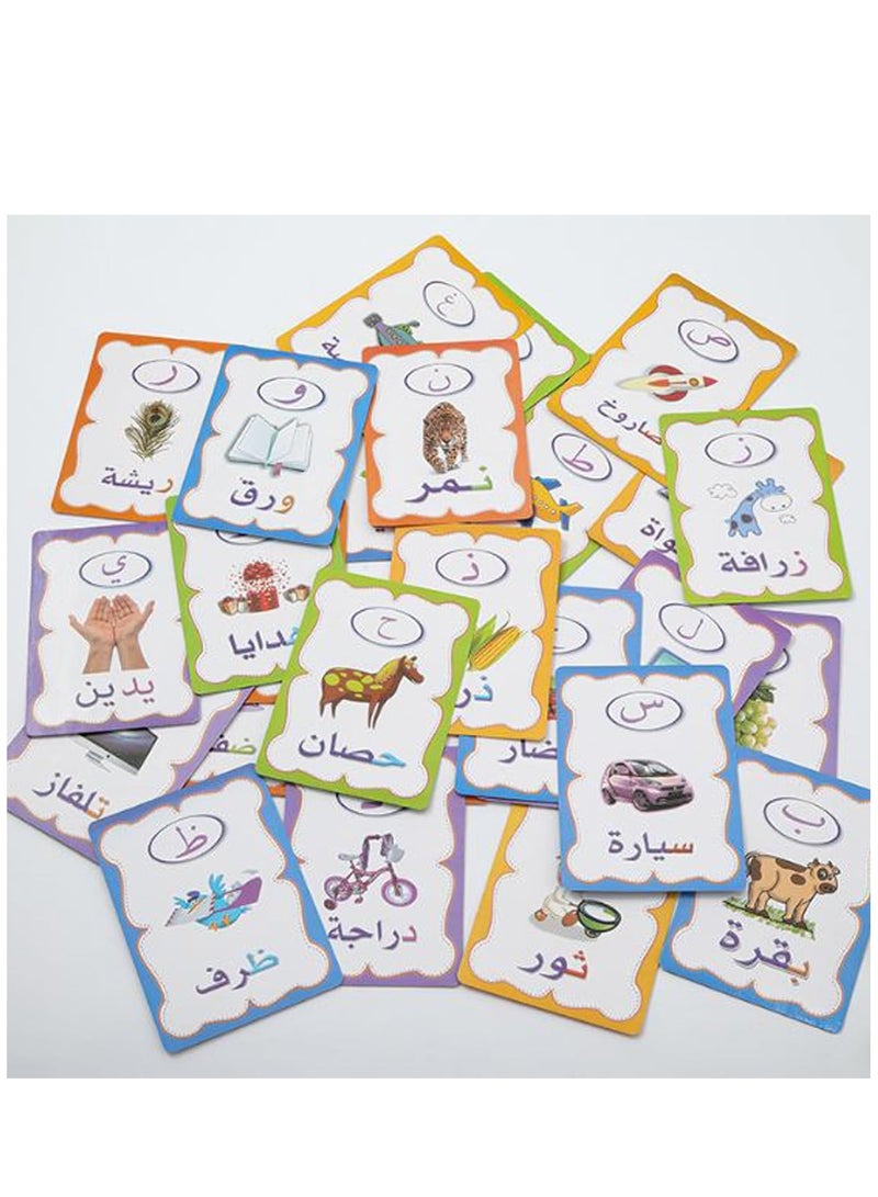 الاسامكو مجموعة بطاقات تعليمية ملونة بتصميم حروف ابجدية عربية مكونة من 28 قطعة، مجموعة العاب تعليمية تفاعلية مع قلم ماركر للاطفال للتدرب والكتابة (عربي) - Image 3