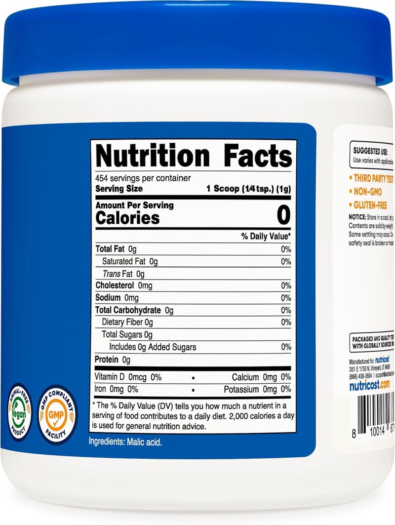 Nutricost مسحوق حمض الماليك من نوتريكوست 1 رطل خالي من الجلوتين غير معدل وراثيًا 454 جرام - Image 4