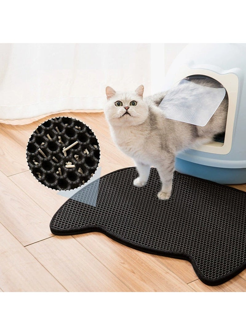 MileMelo Large Size‌‌ Cute Cat Head Design Double-Layer Waterproof Litter Mat - Washable & Anti-Slip Trapping Pad for Cat Toilet Cleaning 45x60cm - Image 1