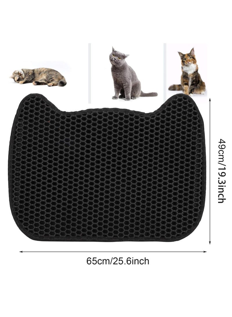 MileMelo Large Size‌‌ Cute Cat Head Design Double-Layer Waterproof Litter Mat - Washable & Anti-Slip Trapping Pad for Cat Toilet Cleaning 45x60cm - Image 2