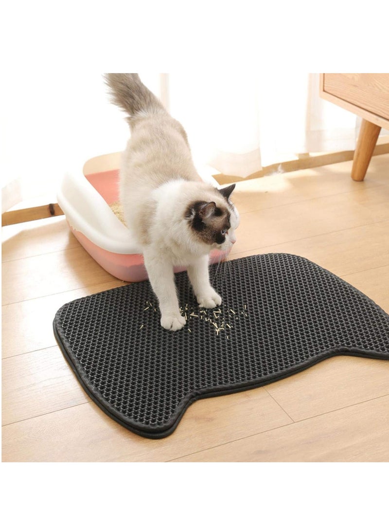 MileMelo Large Size‌‌ Cute Cat Head Design Double-Layer Waterproof Litter Mat - Washable & Anti-Slip Trapping Pad for Cat Toilet Cleaning 45x60cm - Image 4