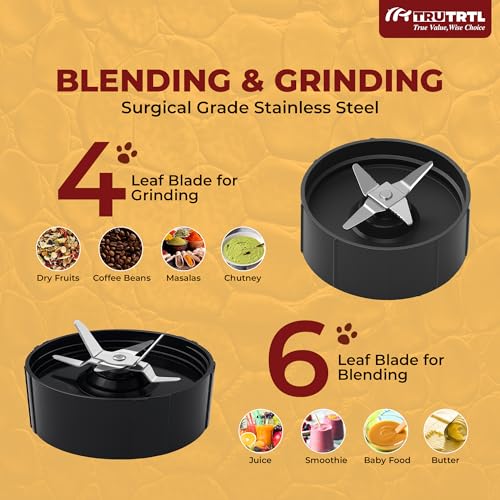 truTRTL Mr. TRU Nutri Insta Mixer Grinder for Home and Kitchen | Masala, Chutney & Smoothie Maker | 500W (3 Jars & 2 Blades, Silver) with Sipper Cap | 2 Years Warranty | Perfect for Gifting - Image 4