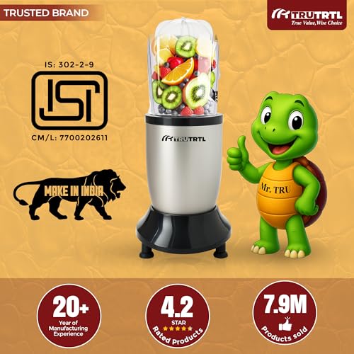 truTRTL Mr. TRU Nutri Insta Mixer Grinder for Home and Kitchen | Masala, Chutney & Smoothie Maker | 500W (3 Jars & 2 Blades, Silver) with Sipper Cap | 2 Years Warranty | Perfect for Gifting - Image 2