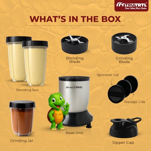 truTRTL Mr. TRU Nutri Insta Mixer Grinder for Home and Kitchen | Masala, Chutney & Smoothie Maker | 500W (3 Jars & 2 Blades, Silver) with Sipper Cap | 2 Years Warranty | Perfect for Gifting - Image 5