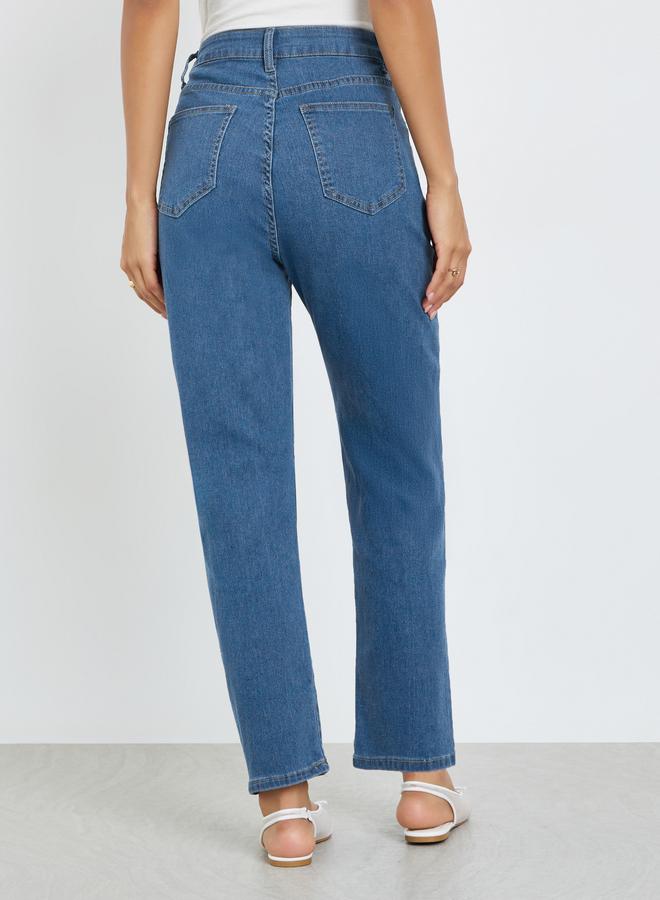 Styli Women Medium Blue High Rise Mom Fit Jeans - Image 4