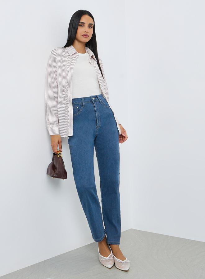 Styli Women Medium Blue High Rise Mom Fit Jeans - Image 1