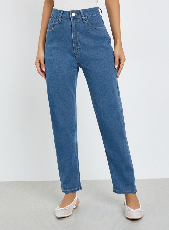 Styli Women Medium Blue High Rise Mom Fit Jeans - Image 2