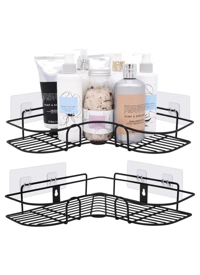 Metal bathroom corner shelf with rust-resistant adhesive sticker with a basket design to prevent water from accumulating in it to organize all bathroom accessories. Painted with high-quality paint