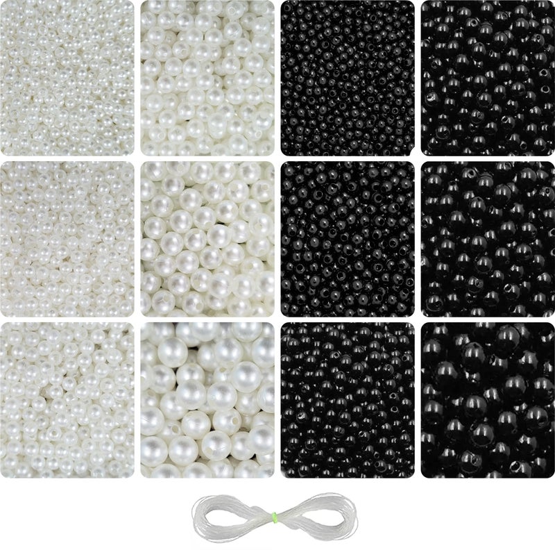 INDIKONB 5100 Black and White Moti Pearl Beads Set - Beads in Sizes 3 to 10 mm for Crafting and Jewelry Making (White + Black) - Image 1