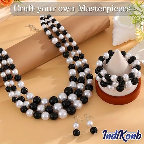 INDIKONB 5100 Black and White Moti Pearl Beads Set - Beads in Sizes 3 to 10 mm for Crafting and Jewelry Making (White + Black) - Image 3